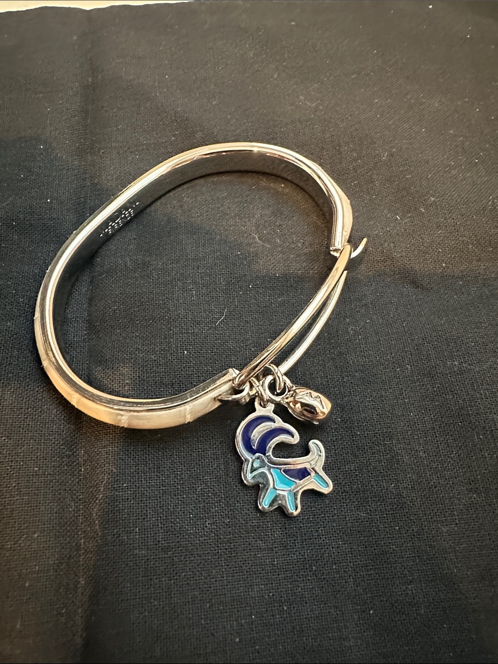 Silver-tone Charm Bangle Bracelet with Blue Enamel Zodiac Charm